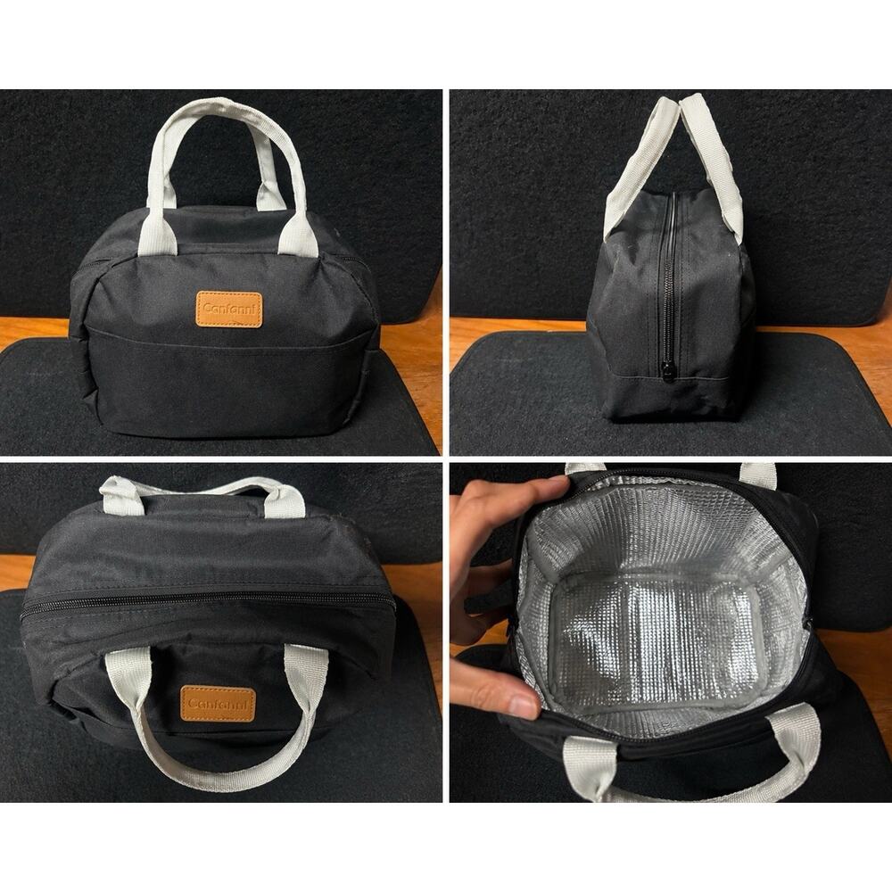 Cananni Black Insulated Lunch Bag w/2 Food Containers Meal Prep Tote New OpenBox
